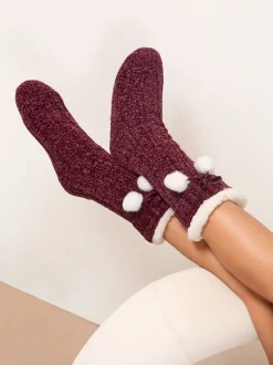 Bordeauxrood - Lipsy Cosy Chenille Slipper Socks