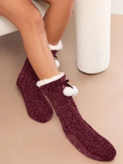Bordeauxrood - Lipsy Cosy Chenille Slipper Socks