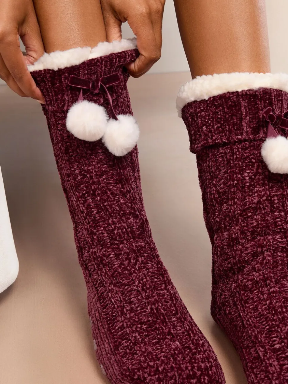 Bordeauxrood - Lipsy Cosy Chenille Slipper Socks