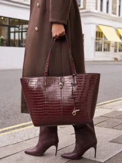 Bordeauxrood - Lipsy Croc Effect Shopper Tote Bag