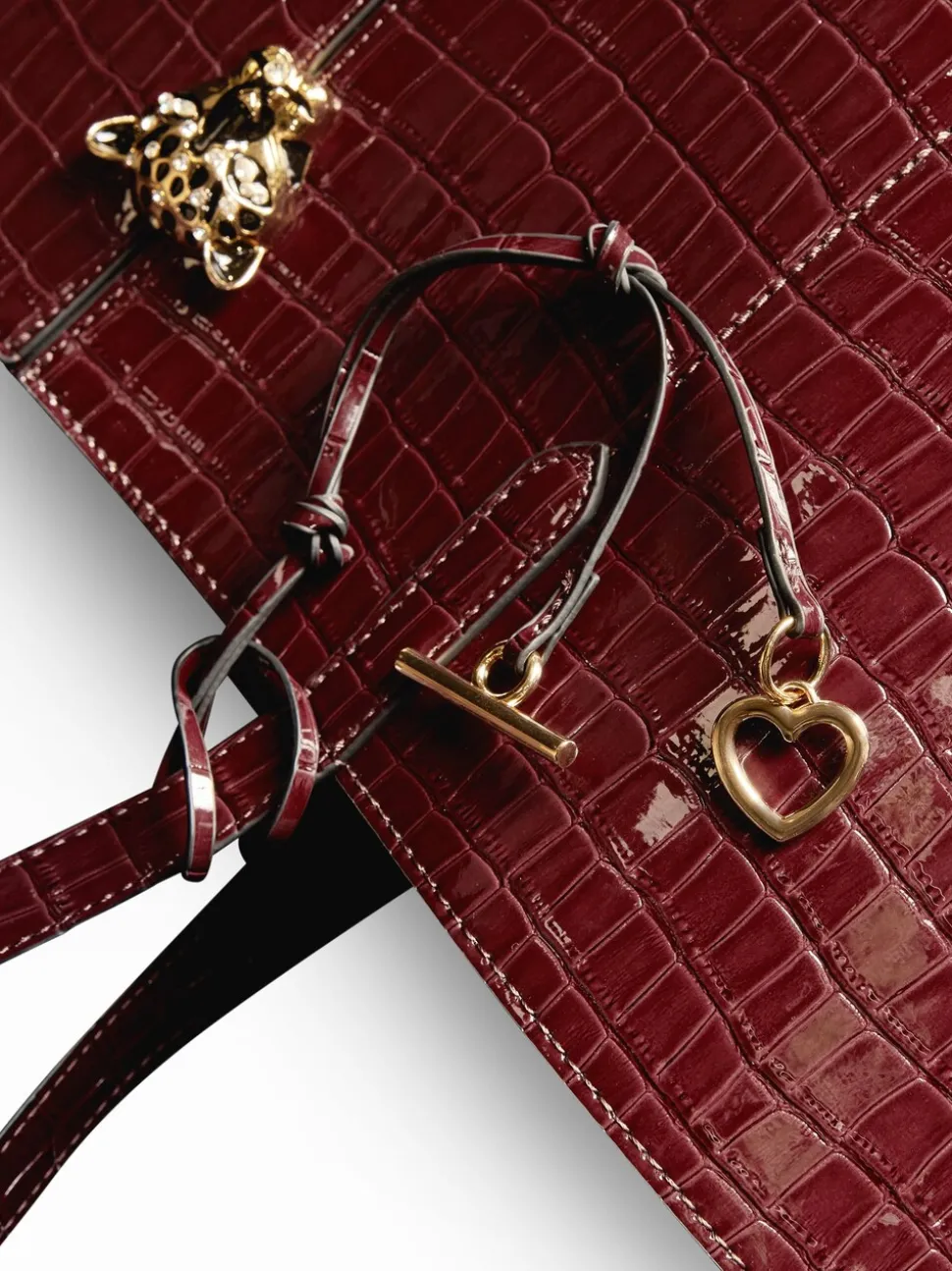 Bordeauxrood - Lipsy Croc Effect Shopper Tote Bag