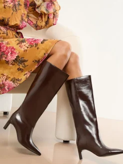 Bordeauxrood - Lipsy Faux Leather Knee High Low Kitten Heel Boots