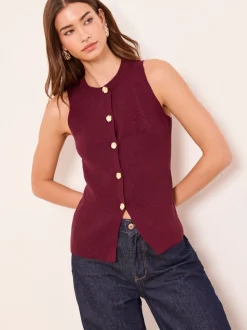 Bordeauxrood - Lipsy Lange gebreide mouwloze gilet