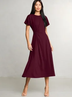 Bordeauxrood - Lipsy midi-jurk met knoop aan de zijkant