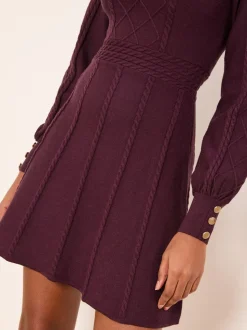 Bordeauxrood - Lipsy Mini Diamond Gebreide Mini-jurk met Lange Mouwen