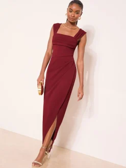 Bordeauxrood - Lipsy Square Neck Short Sleeve Ruched Maxi Dress