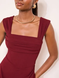 Bordeauxrood - Lipsy Square Neck Short Sleeve Ruched Maxi Dress