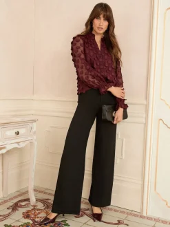 Bordeauxrood - Love & Roses 3D blouse met lange mouwen en stippen