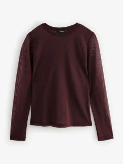 Bordeauxrood - Mesh shirt met lange mouwen