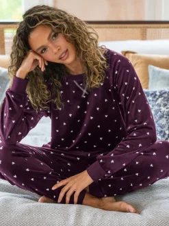 Bordeauxrood - Pour Moi pyjamaset van zacht fleece sweatshirt en joggingbroek