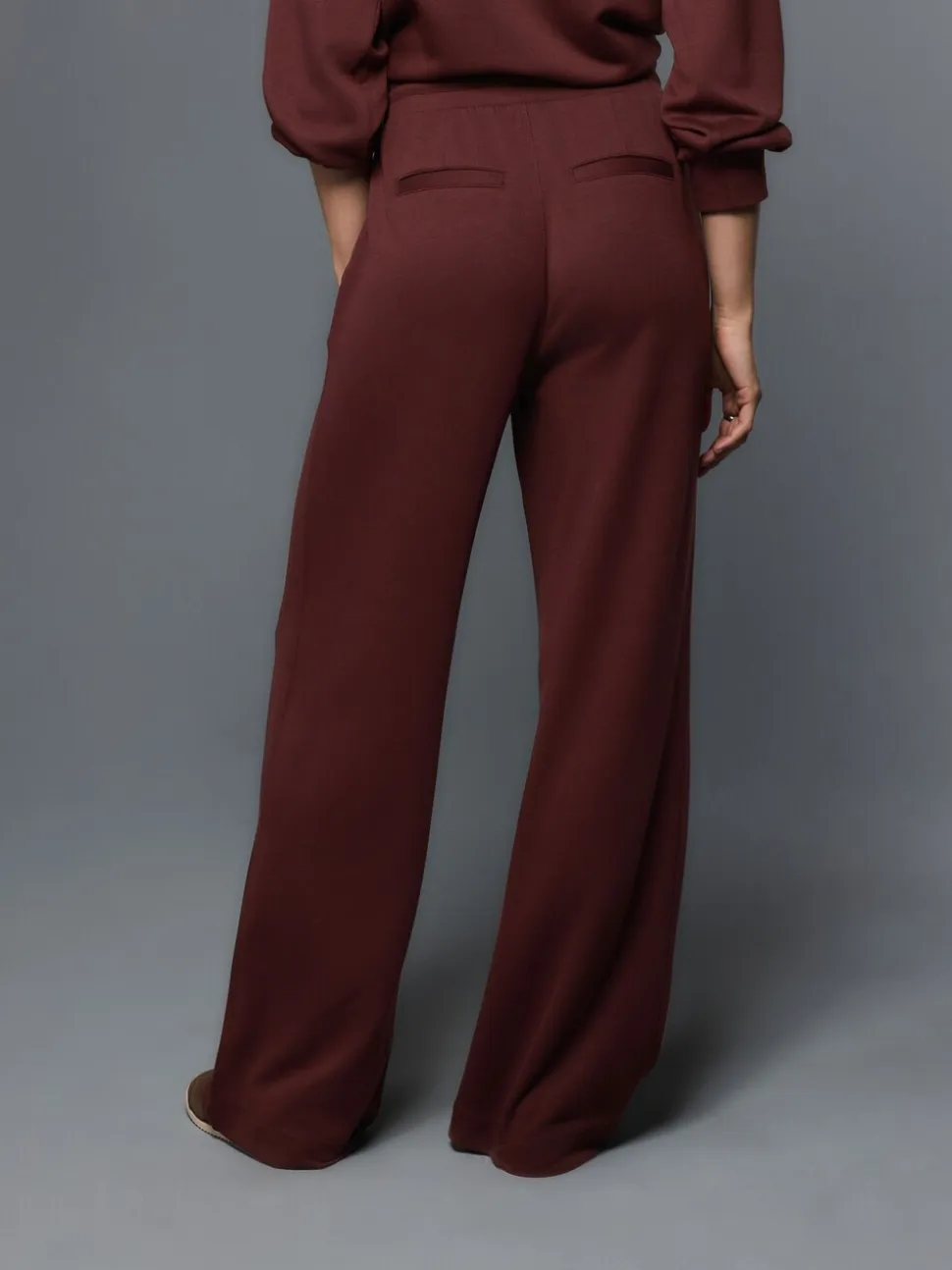 Bordeauxrood - Premium jersey joggingbroek met wijde pijpen