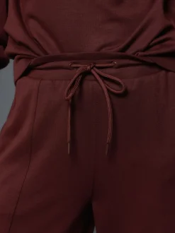 Bordeauxrood - Premium jersey joggingbroek met wijde pijpen