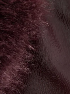 Bordeauxrood - PU Jacket with Faux Fur Trims