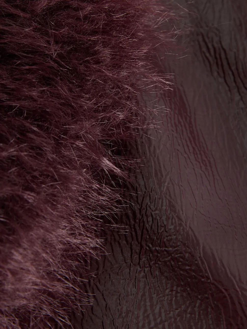 Bordeauxrood - PU Jacket with Faux Fur Trims