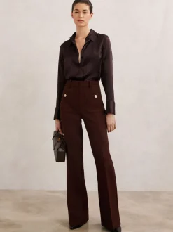 Bordeauxrood - Reiss Ameira Silk-Satin Concealed-Placket Shirt