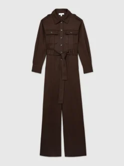 Bordeauxrood - Reiss Anais utility-jumpsuit met wijde pijpen