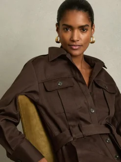 Bordeauxrood - Reiss Anais utility-jumpsuit met wijde pijpen