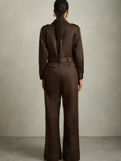 Bordeauxrood - Reiss Anais utility-jumpsuit met wijde pijpen