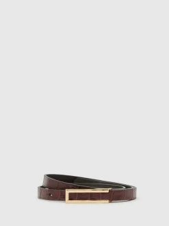 Bordeauxrood - Reiss Bronya Leather Crocodile-Effect Belt