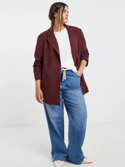 Bordeauxrood - Simply Be oversized blazer met enkele rij knopen