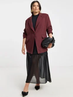 Bordeauxrood - Simply Be oversized blazer met enkele rij knopen