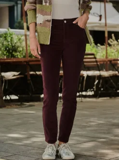 Bordeauxrood - Slim Velvet Cord Jeans