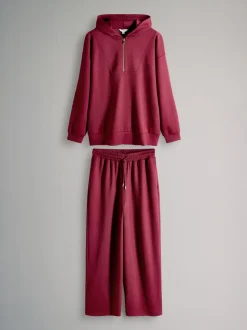 Bordeauxrood - The Set oversized modal Sweatshirt met ritssluiting en Joggingbroeken