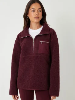 Bordeauxrood - Threadbare borgfleece met korte rits