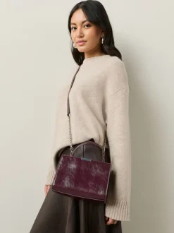 Bordeauxrood - Top Handle Tas met krokodillenmotief