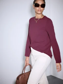 Bordeauxrood - T-shirt met lange mouwen en ronde hals