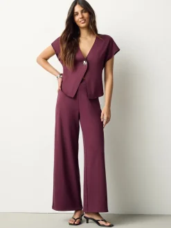 Bordeauxrood - Wide Leg Compact Trousers