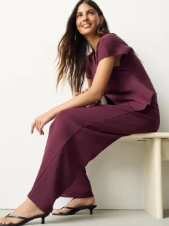 Bordeauxrood - Wide Leg Compact Trousers