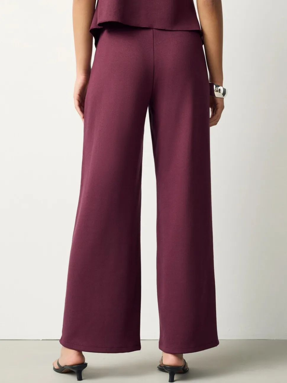 Bordeauxrood - Wide Leg Compact Trousers