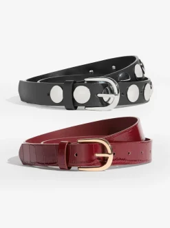 Bordeauxrood en zwart - Friends Like These Studded Belts 2 Pack