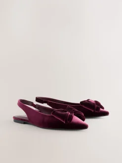 Bordeauxrood fluweel - Forever Comfort® ballerina's met strik, spitse neus en hielbandje