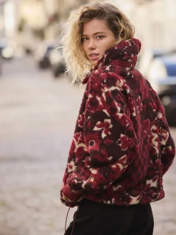 Bordeauxrood gebloemd - Jacquard Teddy Borg Quarter Zip Fleece Sweatshirt