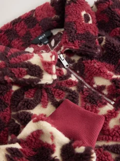 Bordeauxrood gebloemd - Jacquard Teddy Borg Quarter Zip Fleece Sweatshirt