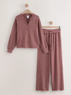 Bordeauxrood gestreept - Behaaglijke pyjama met lange mouwen