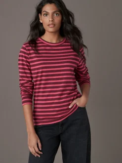 Bordeauxrood gestreept - T-shirt met lange mouwen en ronde hals
