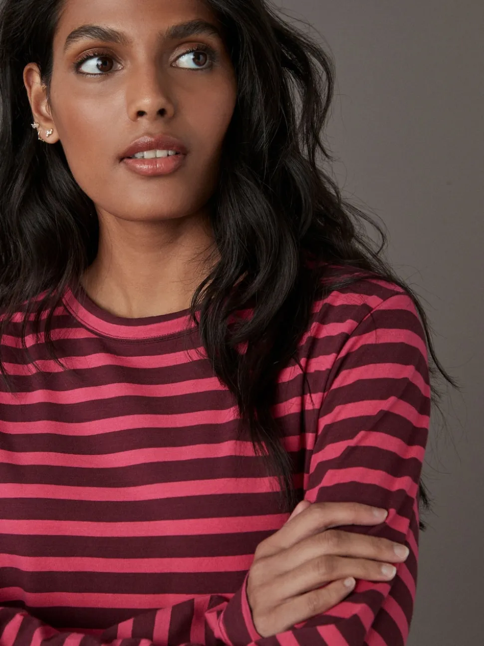 Bordeauxrood gestreept - T-shirt met lange mouwen en ronde hals