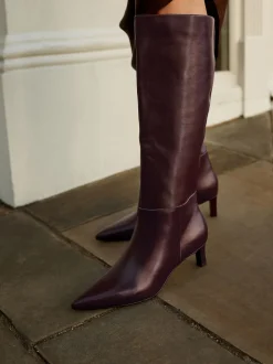 Bordeauxrood leer - Kniehoge Skinny Boots met Hak