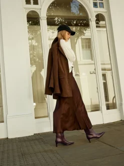 Bordeauxrood leer - Kniehoge Skinny Boots met Hak