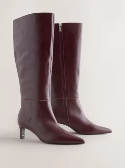 Bordeauxrood leer - Kniehoge Skinny Boots met Hak