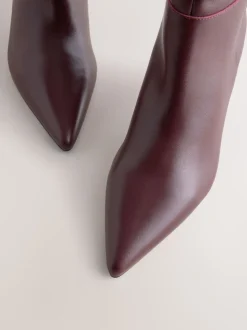Bordeauxrood leer - Kniehoge Skinny Boots met Hak