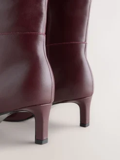 Bordeauxrood leer - Kniehoge Skinny Boots met Hak
