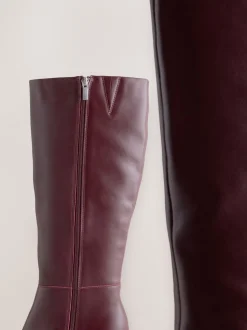 Bordeauxrood leer - Kniehoge Skinny Boots met Hak
