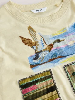 Boter Geel - Sequin Patch Graphic Duck Short Sleeve Crew Neck T-Shirt