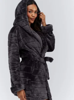 Boux Avenue Fluffy Stripe Short Dressing Gown