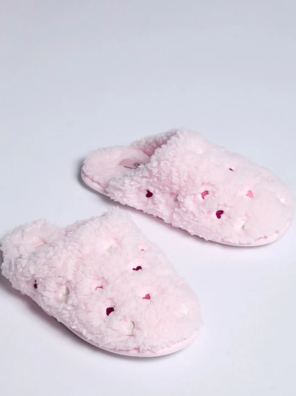 Boux Avenue Heart Embroidered Borg Mule Slippers