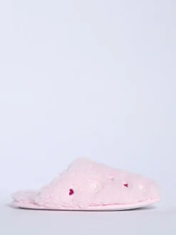 Boux Avenue Heart Embroidered Borg Mule Slippers